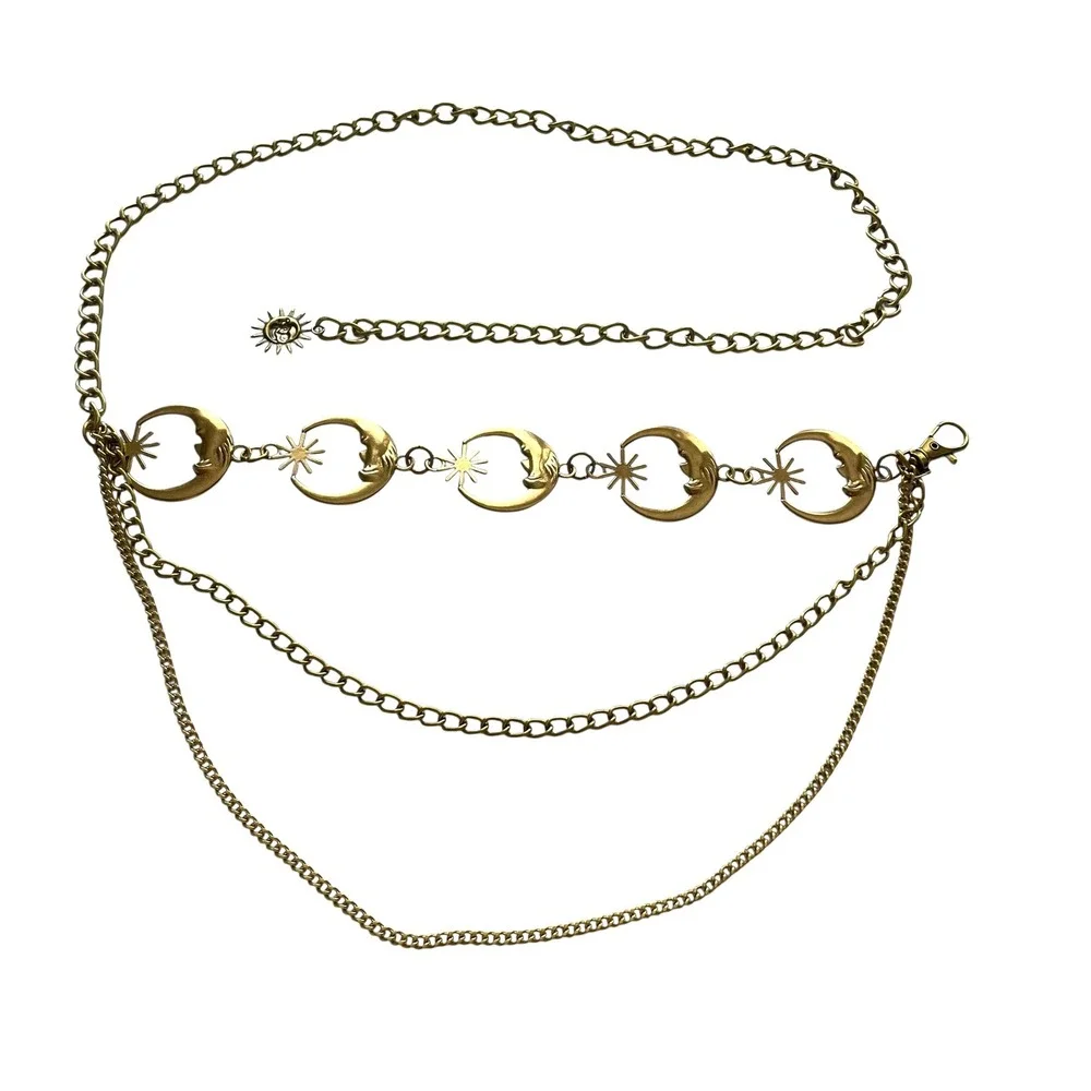 Celestial Crescent Moon & Star layered multi cascade‎ Chain Belt Boho western